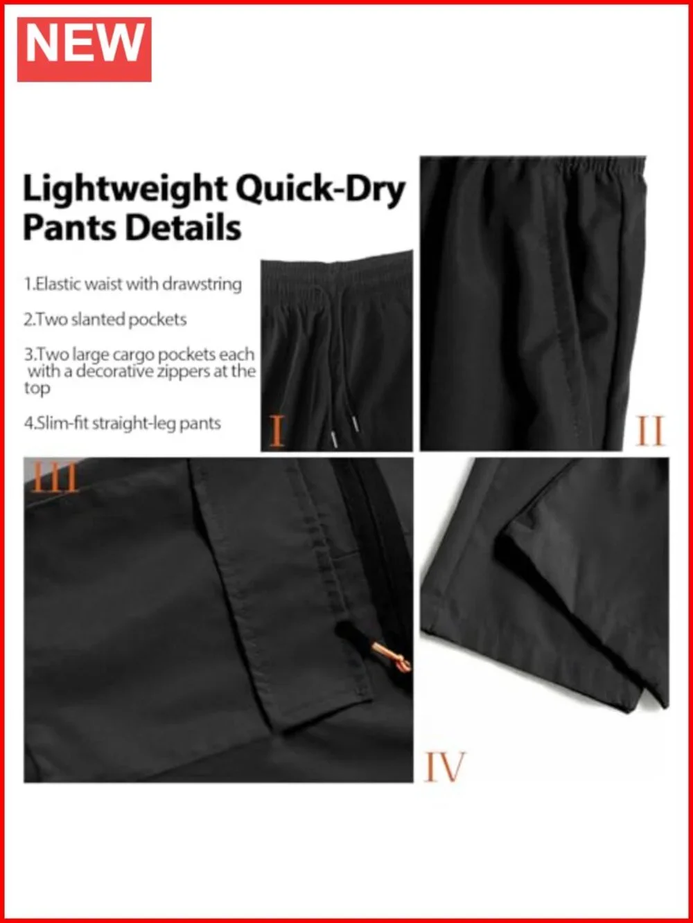 Lightweight Quick-Dry Hiking Cargo Pants Elastic Waist Joggers